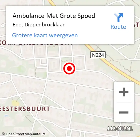 Locatie op kaart van de 112 melding: Ambulance Met Grote Spoed Naar Ede, Diepenbrocklaan op 8 oktober 2017 09:50