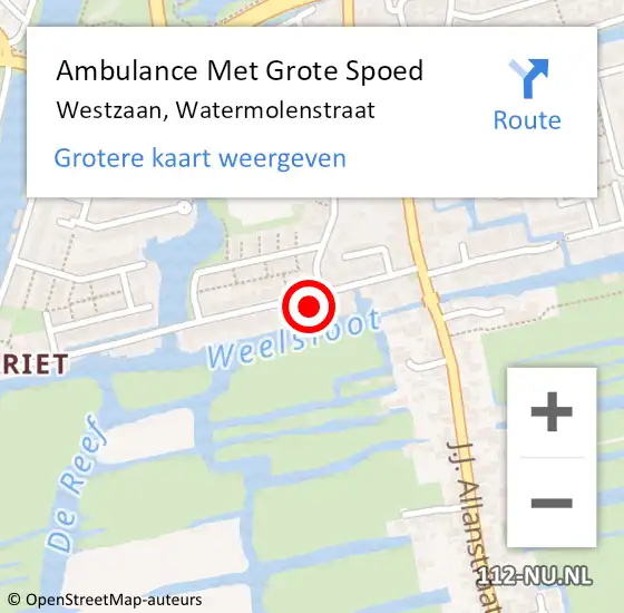 Locatie op kaart van de 112 melding: Ambulance Met Grote Spoed Naar Westzaan, Watermolenstraat op 8 oktober 2017 11:26