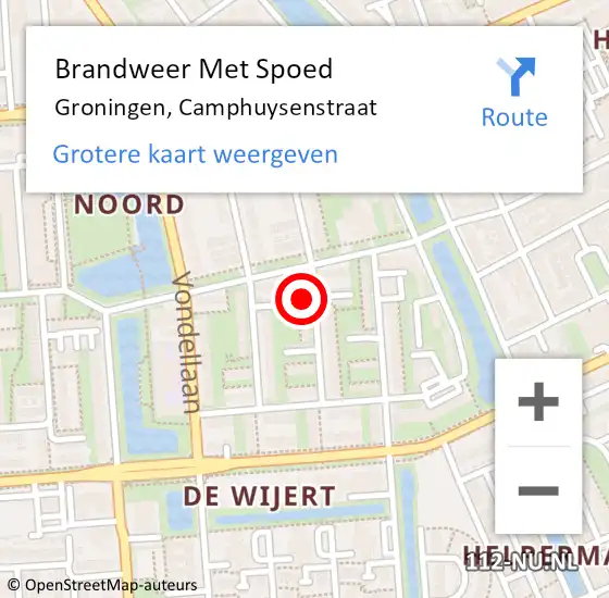 Locatie op kaart van de 112 melding: Brandweer Met Spoed Naar Groningen, Camphuysenstraat op 8 oktober 2017 11:38