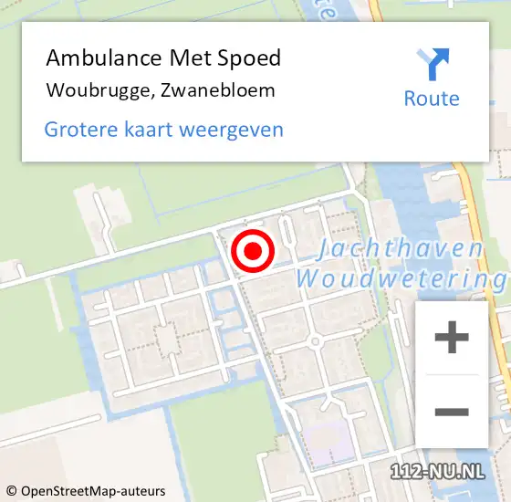 Locatie op kaart van de 112 melding: Ambulance Met Spoed Naar Woubrugge, Zwanebloem op 8 oktober 2017 12:29