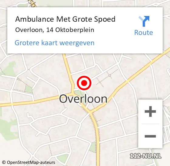 Locatie op kaart van de 112 melding: Ambulance Met Grote Spoed Naar Overloon, 14 Oktoberplein op 8 oktober 2017 13:11