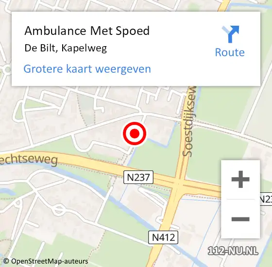 Locatie op kaart van de 112 melding: Ambulance Met Spoed Naar De Bilt, Kapelweg op 8 oktober 2017 15:00