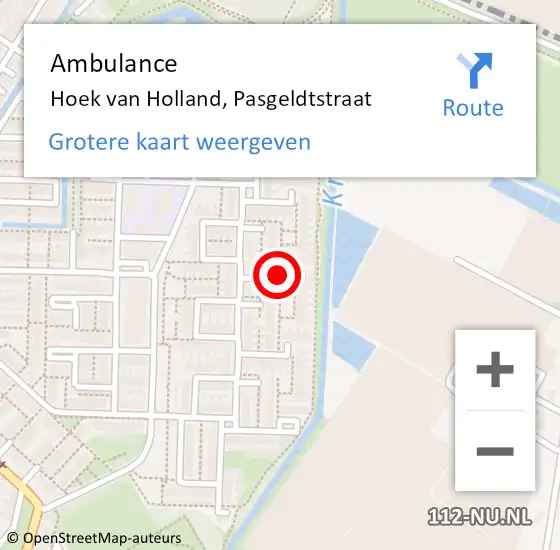 Locatie op kaart van de 112 melding: Ambulance Hoek van Holland, Pasgeldtstraat op 8 oktober 2017 16:32