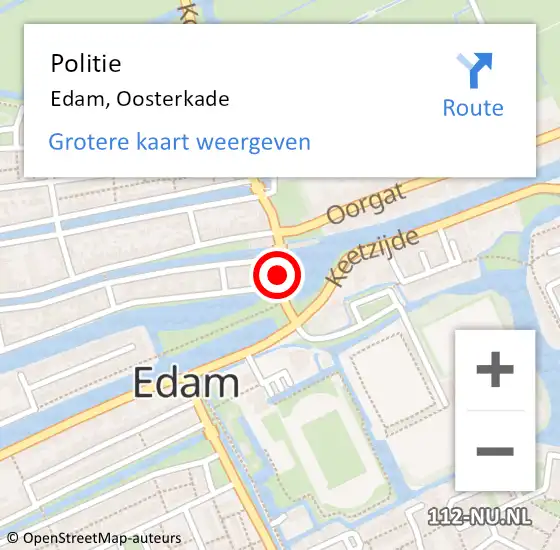 Locatie op kaart van de 112 melding: Politie Edam, Oosterkade op 8 oktober 2017 16:56