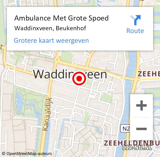 Locatie op kaart van de 112 melding: Ambulance Met Grote Spoed Naar Waddinxveen, Beukenhof op 8 oktober 2017 17:29