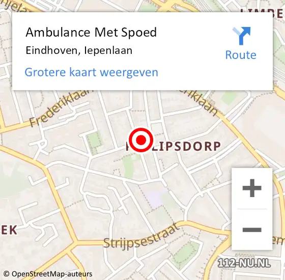 Locatie op kaart van de 112 melding: Ambulance Met Spoed Naar Eindhoven, Iepenlaan op 8 oktober 2017 18:45