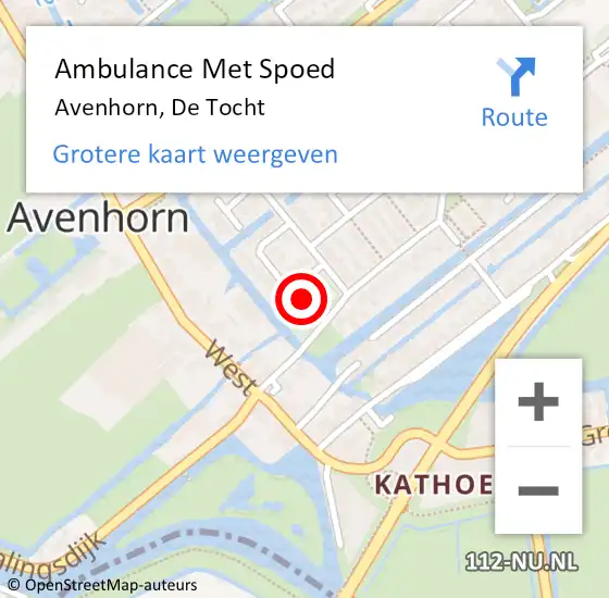 Locatie op kaart van de 112 melding: Ambulance Met Spoed Naar Avenhorn, De Tocht op 3 februari 2014 15:47