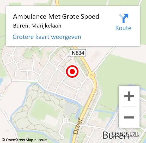 Locatie op kaart van de 112 melding: Ambulance Met Grote Spoed Naar Buren, Marijkelaan op 8 oktober 2017 20:00