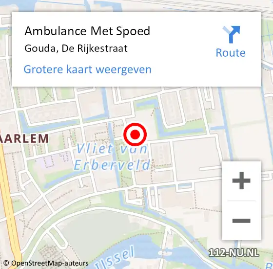 Locatie op kaart van de 112 melding: Ambulance Met Spoed Naar Gouda, De Rijkestraat op 8 oktober 2017 20:45