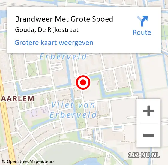 Locatie op kaart van de 112 melding: Brandweer Met Grote Spoed Naar Gouda, De Rijkestraat op 8 oktober 2017 20:58