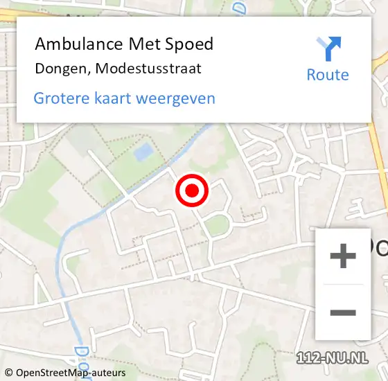 Locatie op kaart van de 112 melding: Ambulance Met Spoed Naar Dongen, Modestusstraat op 8 oktober 2017 21:21