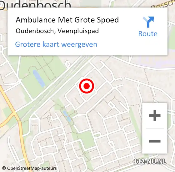 Locatie op kaart van de 112 melding: Ambulance Met Grote Spoed Naar Oudenbosch, Veenpluispad op 8 oktober 2017 21:24