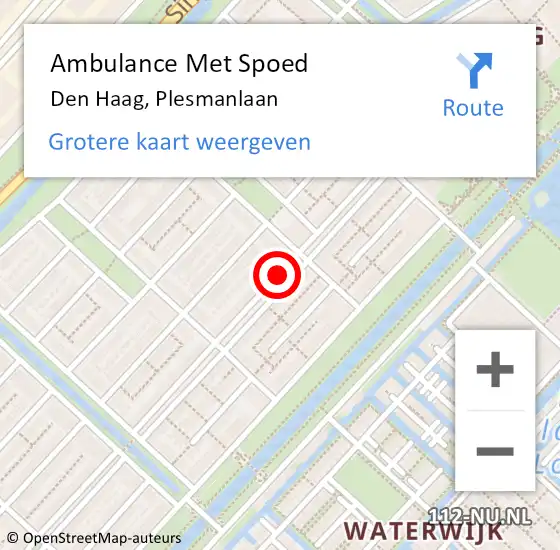 Locatie op kaart van de 112 melding: Ambulance Met Spoed Naar Den Haag, Plesmanlaan op 8 oktober 2017 21:59