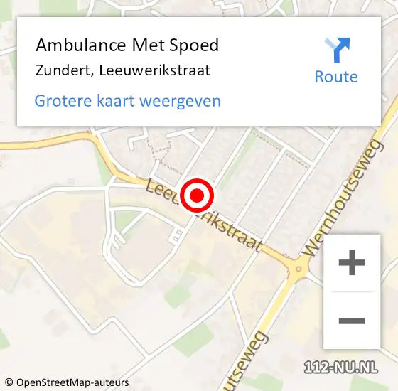 Locatie op kaart van de 112 melding: Ambulance Met Spoed Naar Zundert, Leeuwerikstraat op 8 oktober 2017 23:08