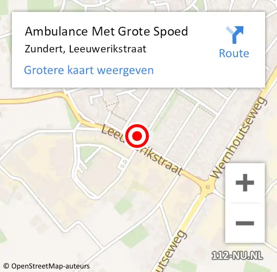 Locatie op kaart van de 112 melding: Ambulance Met Grote Spoed Naar Zundert, Leeuwerikstraat op 8 oktober 2017 23:09