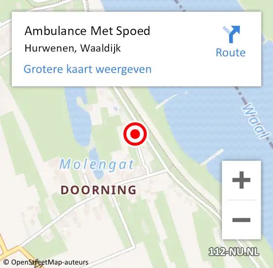 Locatie op kaart van de 112 melding: Ambulance Met Spoed Naar Hurwenen, Waaldijk op 9 oktober 2017 00:47