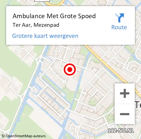 Locatie op kaart van de 112 melding: Ambulance Met Grote Spoed Naar Ter Aar, Mezenpad op 9 oktober 2017 04:33