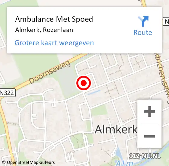 Locatie op kaart van de 112 melding: Ambulance Met Spoed Naar Almkerk, Rozenlaan op 9 oktober 2017 08:27