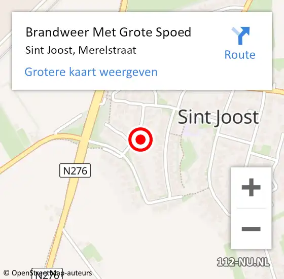 Locatie op kaart van de 112 melding: Brandweer Met Grote Spoed Naar Sint Joost, Merelstraat op 9 oktober 2017 08:30