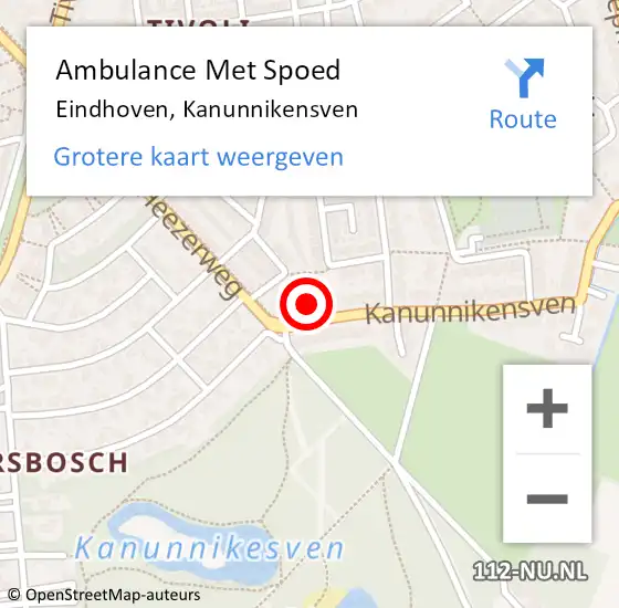 Locatie op kaart van de 112 melding: Ambulance Met Spoed Naar Eindhoven, Kanunnikensven op 9 oktober 2017 08:48