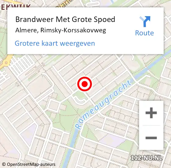 Locatie op kaart van de 112 melding: Brandweer Met Grote Spoed Naar Almere, Rimsky-Korssakovweg op 9 oktober 2017 08:53