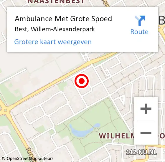 Locatie op kaart van de 112 melding: Ambulance Met Grote Spoed Naar Best, Willem-Alexanderpark op 9 oktober 2017 08:53