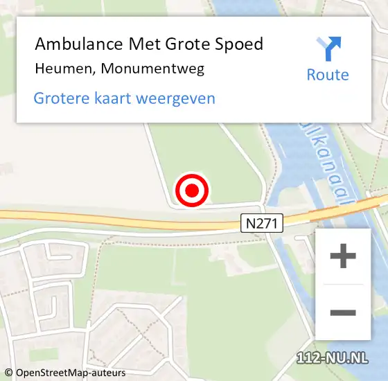 Locatie op kaart van de 112 melding: Ambulance Met Grote Spoed Naar Heumen, Monumentweg op 9 oktober 2017 09:39