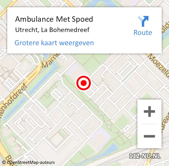 Locatie op kaart van de 112 melding: Ambulance Met Spoed Naar Utrecht, La Bohemedreef op 9 oktober 2017 10:03