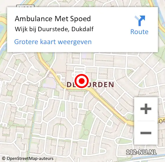 Locatie op kaart van de 112 melding: Ambulance Met Spoed Naar Wijk bij Duurstede, Dukdalf op 9 oktober 2017 10:17