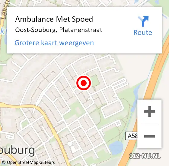 Locatie op kaart van de 112 melding: Ambulance Met Spoed Naar Oost-Souburg, Platanenstraat op 9 oktober 2017 10:33