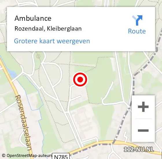 Locatie op kaart van de 112 melding: Ambulance Rozendaal, Kleiberglaan op 9 oktober 2017 10:43