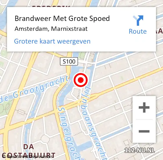 Locatie op kaart van de 112 melding: Brandweer Met Grote Spoed Naar Amsterdam, Marnixstraat op 9 oktober 2017 10:46