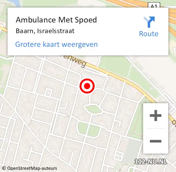 Locatie op kaart van de 112 melding: Ambulance Met Spoed Naar Baarn, Israelsstraat op 9 oktober 2017 11:15