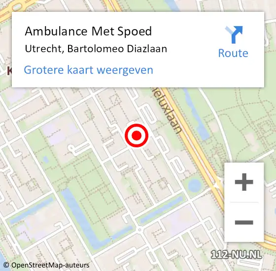 Locatie op kaart van de 112 melding: Ambulance Met Spoed Naar Utrecht, Bartolomeo Diazlaan op 9 oktober 2017 11:32