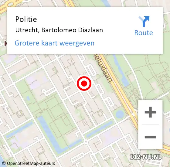 Locatie op kaart van de 112 melding: Politie Utrecht, Bartolomeo Diazlaan op 9 oktober 2017 12:02