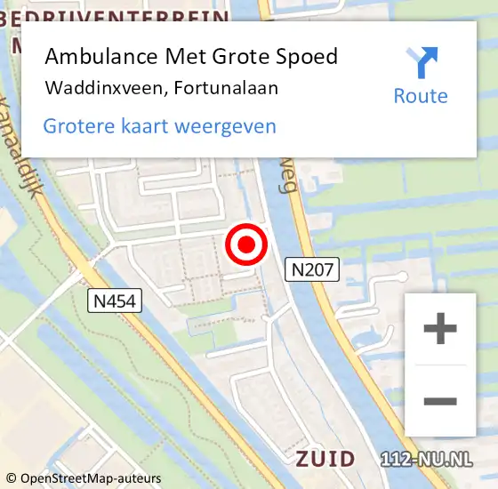 Locatie op kaart van de 112 melding: Ambulance Met Grote Spoed Naar Waddinxveen, Fortunalaan op 9 oktober 2017 13:27