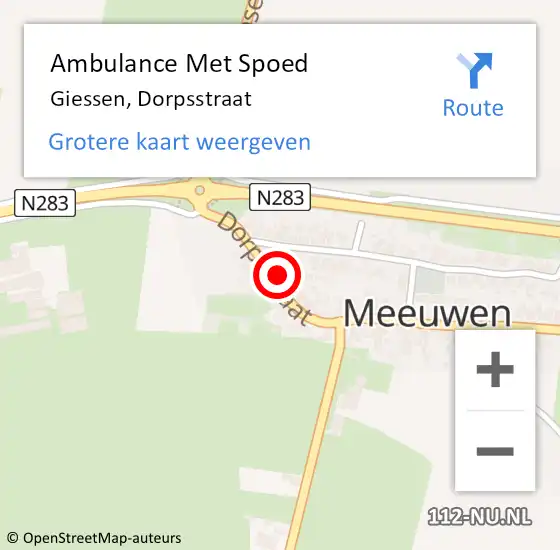 Locatie op kaart van de 112 melding: Ambulance Met Spoed Naar Giessen, Dorpsstraat op 9 oktober 2017 14:34