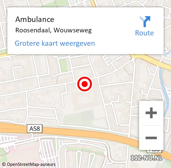 Locatie op kaart van de 112 melding: Ambulance Roosendaal, Wouwseweg op 9 oktober 2017 15:11