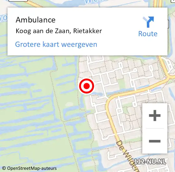 Locatie op kaart van de 112 melding: Ambulance Koog aan de Zaan, Rietakker op 9 oktober 2017 15:26