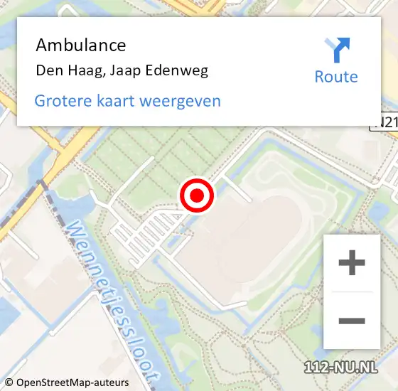 Locatie op kaart van de 112 melding: Ambulance Den Haag, Jaap Edenweg op 9 oktober 2017 16:17