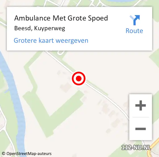 Locatie op kaart van de 112 melding: Ambulance Met Grote Spoed Naar Beesd, Kuyperweg op 9 oktober 2017 16:49