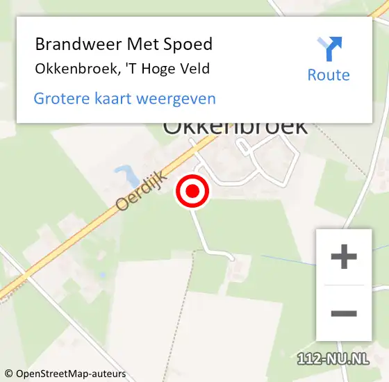 Locatie op kaart van de 112 melding: Brandweer Met Spoed Naar Okkenbroek, 'T Hoge Veld op 9 oktober 2017 18:03