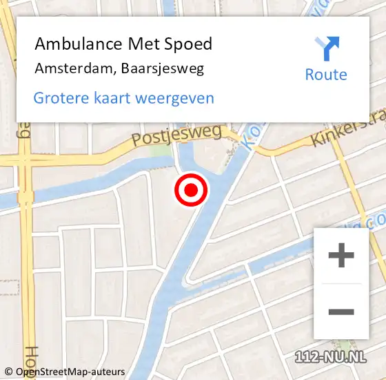 Locatie op kaart van de 112 melding: Ambulance Met Spoed Naar Amsterdam, Baarsjesweg op 9 oktober 2017 18:09