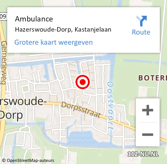 Locatie op kaart van de 112 melding: Ambulance Hazerswoude-Dorp, Kastanjelaan op 9 oktober 2017 18:35