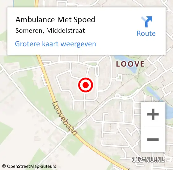 Locatie op kaart van de 112 melding: Ambulance Met Spoed Naar Someren, Middelstraat op 9 oktober 2017 19:21