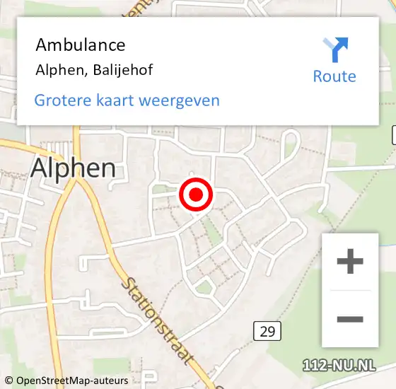 Locatie op kaart van de 112 melding: Ambulance Alphen, Balijehof op 9 oktober 2017 19:48