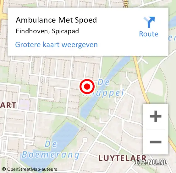 Locatie op kaart van de 112 melding: Ambulance Met Spoed Naar Eindhoven, Spicapad op 9 oktober 2017 19:48