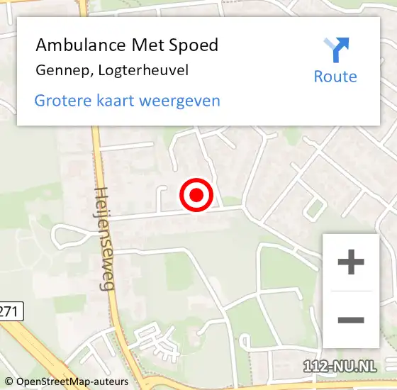 Locatie op kaart van de 112 melding: Ambulance Met Spoed Naar Gennep, Logterheuvel op 9 oktober 2017 19:49