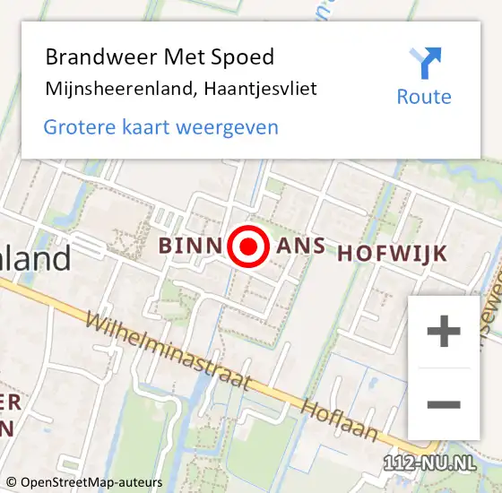 Locatie op kaart van de 112 melding: Brandweer Met Spoed Naar Mijnsheerenland, Haantjesvliet op 9 oktober 2017 19:49