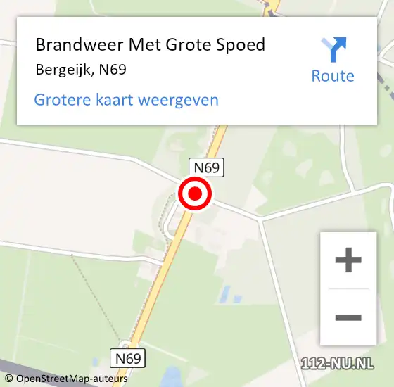 Locatie op kaart van de 112 melding: Brandweer Met Grote Spoed Naar Bergeijk, N69 op 9 oktober 2017 21:03